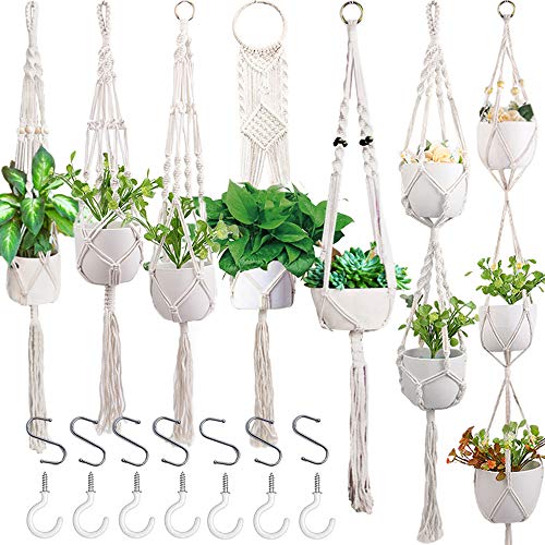MLCINI Macrame Plant Hanger 7 Pack Plant Hangers Indoor Outdoor Wa...