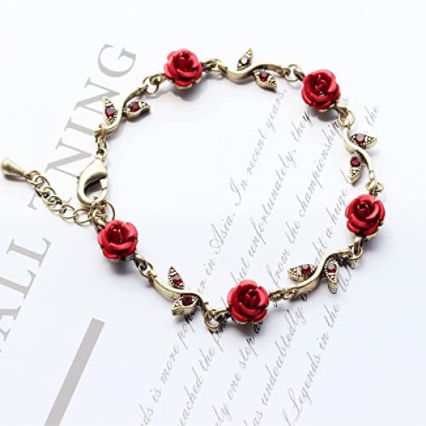 MLEPUS Women Girls Rose Flower Charm Bracelet Vintage Rose Tempera...