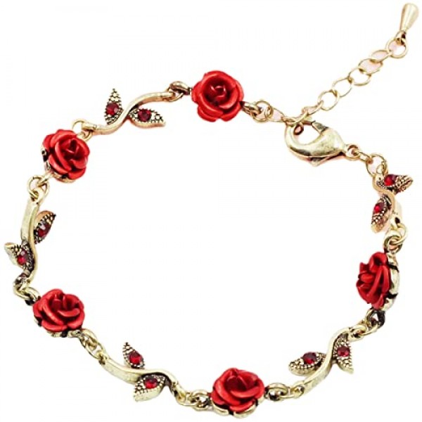 MLEPUS Women Girls Rose Flower Charm Bracelet Vintage Rose Tempera...