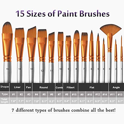 Paint Brushes Set 15 Sizes Oil Acrylic Painting Brush Kit Professi...