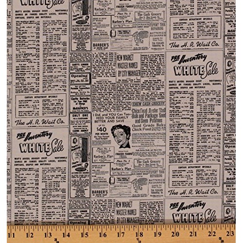 Cotton Newspaper Newsprint Headlines Advertisements Ads Retro Mode...
