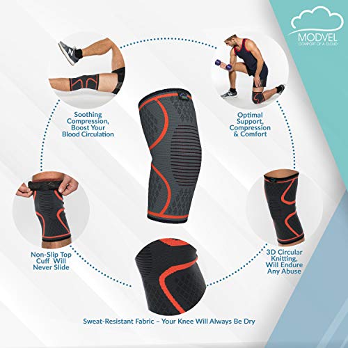 Modvel Compression Knee Sleeve 1 Pair - Ultra Flexible, Comforta...