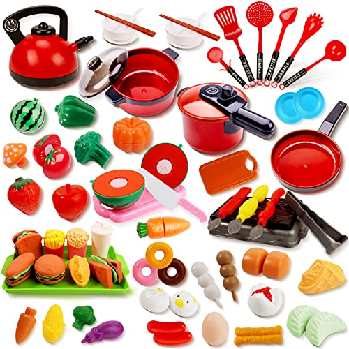 MOLVY 76pcs Play Food Kitchen Toys For Kids,Cut Play Kitchen Acces...