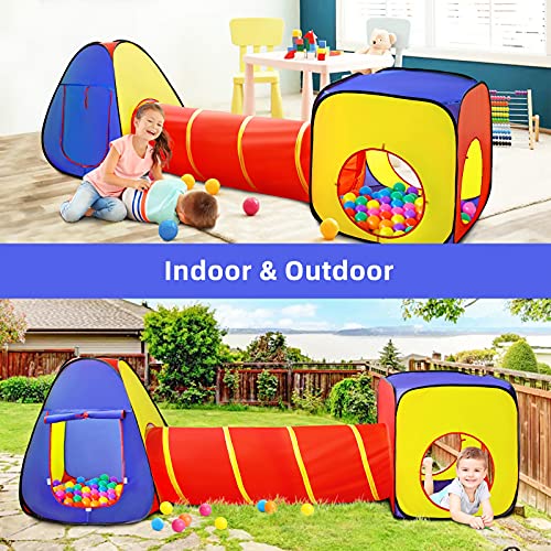 Kids Play Tent with Ball Pit+Crawl Tunnel+Castle Tent, Pop Up Todd...