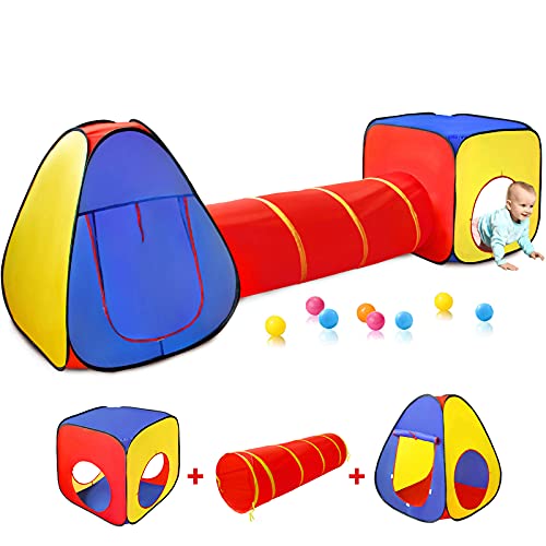 Kids Play Tent with Ball Pit+Crawl Tunnel+Castle Tent, Pop Up Todd...
