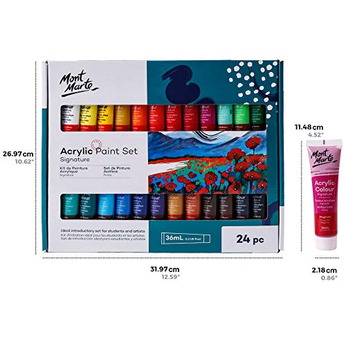 2 Pack 24 + 24 Mont Marte Acrylic Paint Set 24 Colours 36ml, Per...