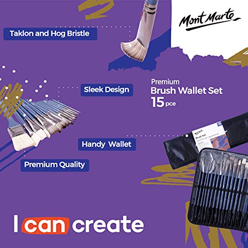 Mont Marte Premium Paint Brush Set 15 Piece, Includes 15 Different...