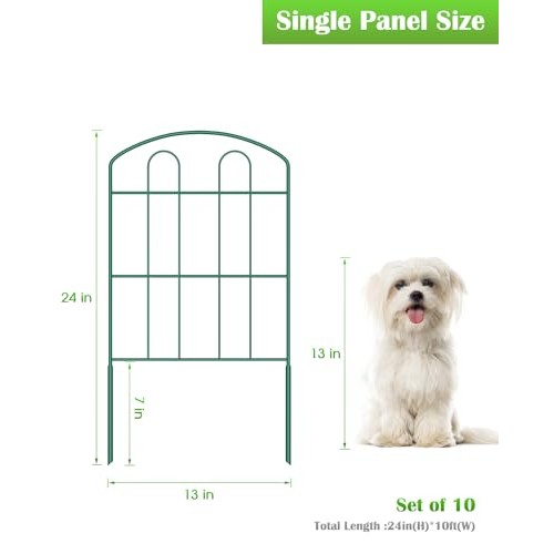 MOOACE Decorative Garden Fence 10 Pack, 24in H x 10ft L RustPr...
