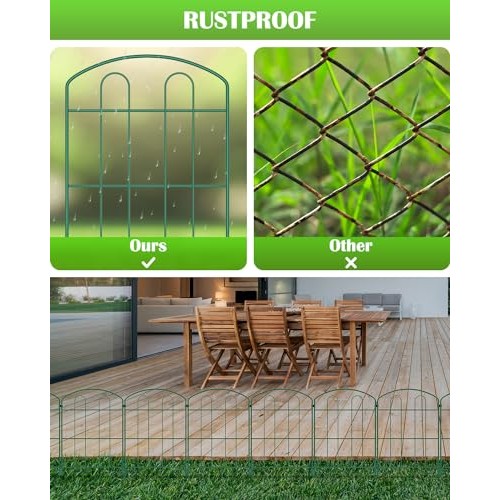 MOOACE Decorative Garden Fence 10 Pack, 24in H x 10ft L RustPr...