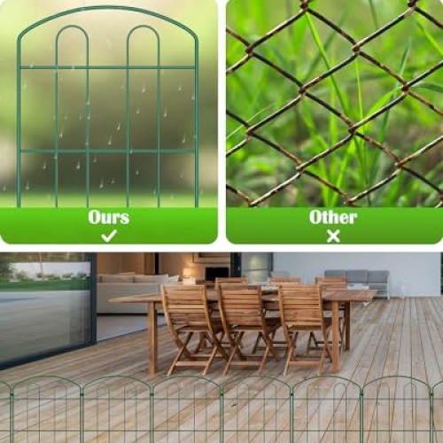 MOOACE Decorative Garden Fence 10 Pack, 24in H x 10ft L RustPr...