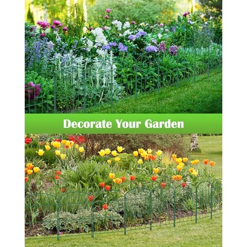 MOOACE Decorative Garden Fence 10 Pack, 24in H x 10ft L RustPr...