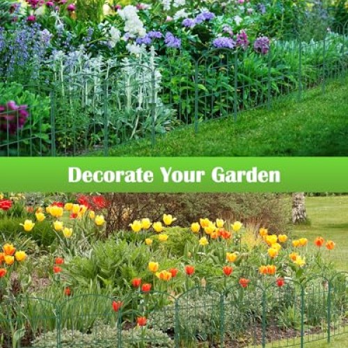 MOOACE Decorative Garden Fence 10 Pack, 24in H x 10ft L RustPr...