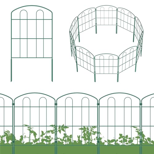 MOOACE Decorative Garden Fence 10 Pack, 24in H x 10ft L RustPr...
