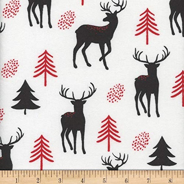 Mook Fabrics USA LP Flannel Snuggy Deer/Tree Fabric, White, Fabric...