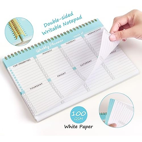Weekly To Do List Notepad, Spiral Undated Weekly Planner & Monthly...
