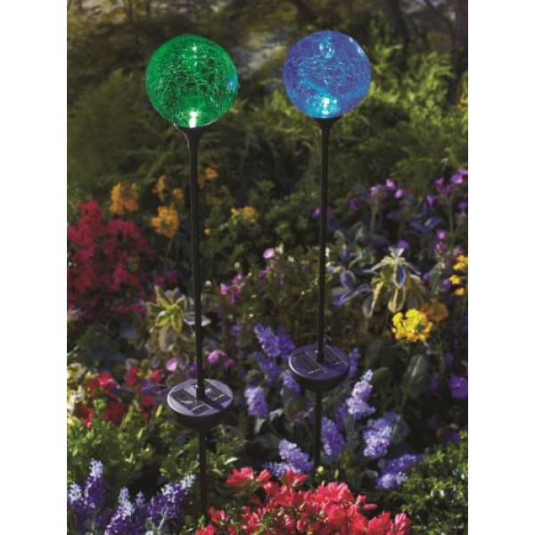 Moonrays LED Solar Path Lights In Glass Ball Design With Color Cha...