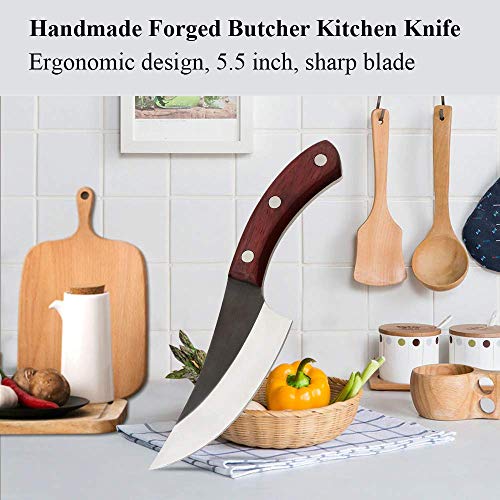 Hand-forged Butcher Boning Knife, Hammered Kitchen Chef Knife Meat...