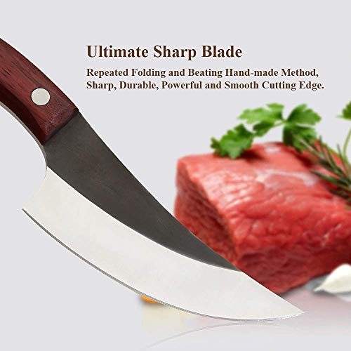 Hand-forged Butcher Boning Knife, Hammered Kitchen Chef Knife Meat...