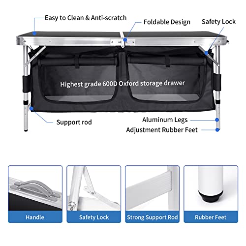 Moosinily 4 Feet Folding Table Aluminum Portable Camping Table Adj...