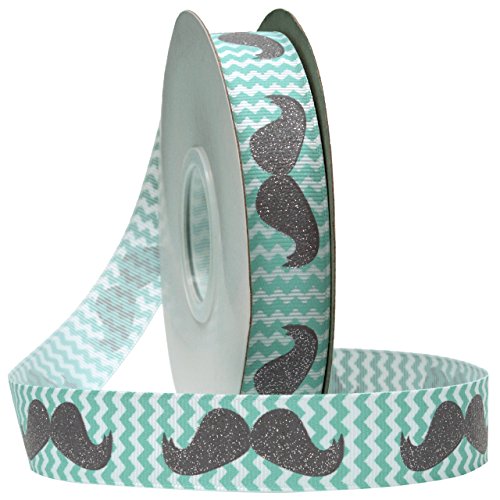 Morex Ribbon Mustache Chevron Glitter Grosgrain Fabric Ribbon with...
