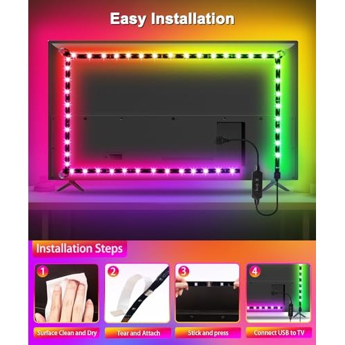 MORIACC TV LED Lights 13.1ft, LED Lights for TV 32-55 inch TV LED ...