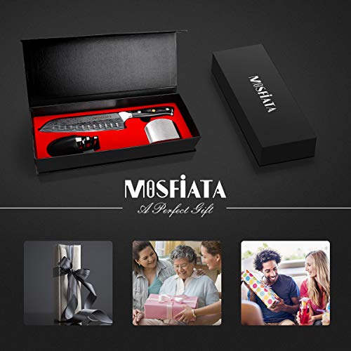 MOSFiATA 7 Santoku Knife with Finger Guard and Knife Sharpener, G...