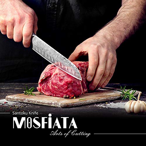 MOSFiATA 7 Santoku Knife with Finger Guard and Knife Sharpener, G...