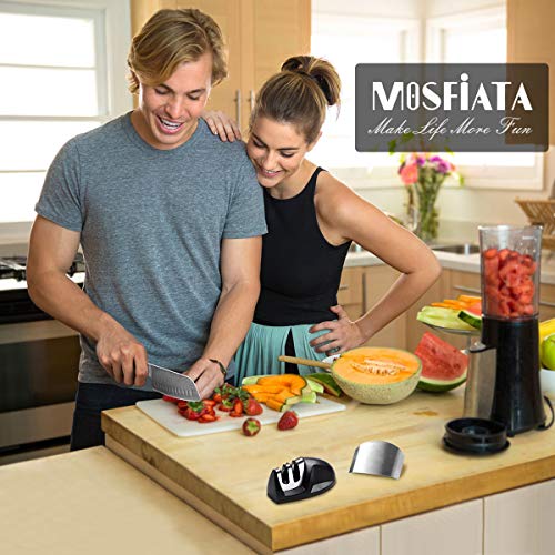 MOSFiATA 7 Santoku Knife with Finger Guard and Knife Sharpener, G...
