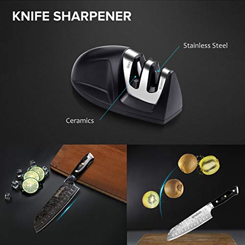 MOSFiATA 7 Santoku Knife with Finger Guard and Knife Sharpener, G...
