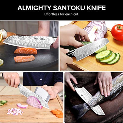 MOSFiATA 7 Santoku Knife with Finger Guard and Knife Sharpener, G...
