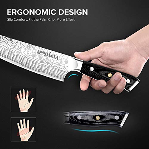 MOSFiATA 7 Santoku Knife with Finger Guard and Knife Sharpener, G...
