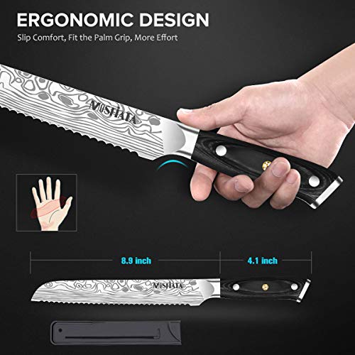 MOSFiATA 8 Bread Knife, Sharp Serrated Knife with Sheath, Bread L...