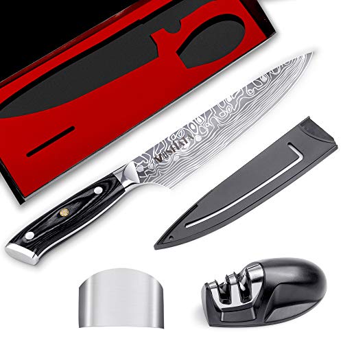 MOSFiATA 8 Super Sharp Professional Chefs Knife with Finger Guar...