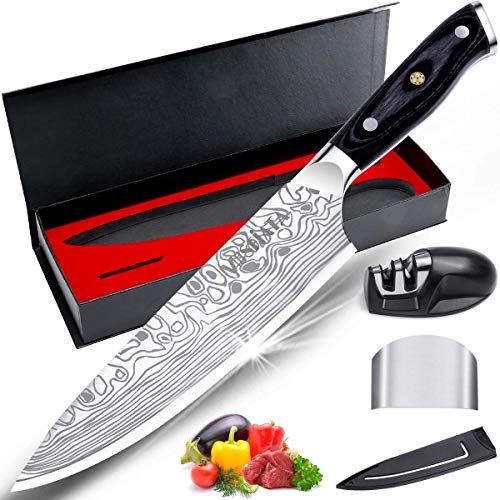 MOSFiATA 8 Super Sharp Professional Chefs Knife with Finger Guar...