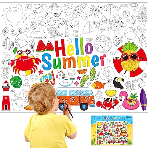 Hello Summer Giant Coloring Poster for Kids Summer Pool Beach Craf...