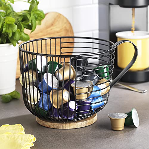 Coffee Pod Holder - Large Capacity Black Wire Kup Storage with Woo...