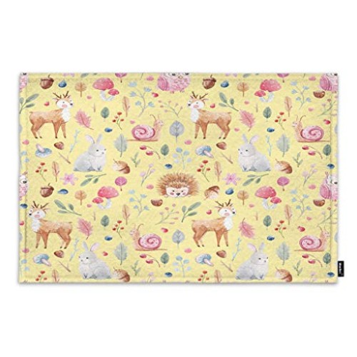 Moslion Animals Door Mat Fairy Forest Deer Rabbit Bunny Hare Snail...