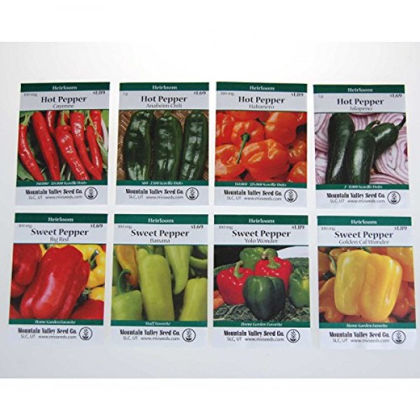 Heirloom Sweet & Hot Pepper Garden Seed Collection - Non-GMO: 8 Va...