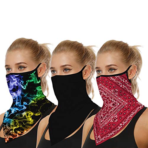 3 Pcs Seamless Neck Gaiters with Ear Loops, Cooling Sunscreen Face...