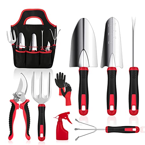 Gardening Tools, MOXILS 9 Pieces Stainless Steel Heavy Duty Garden...