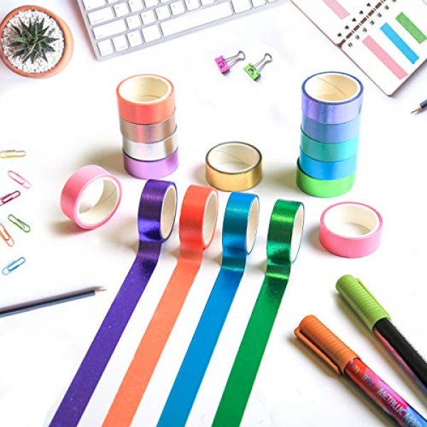 Colored Decorative Washi Tape Set - 16 Rolls Gold Foil Macaron Col...