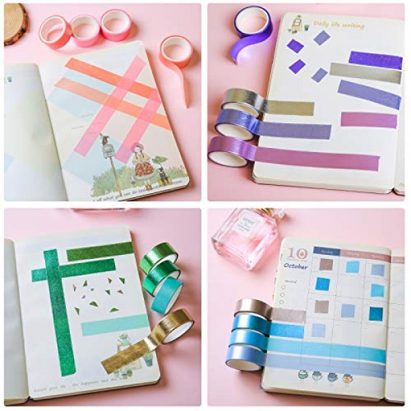 Colored Decorative Washi Tape Set - 16 Rolls Gold Foil Macaron Col...