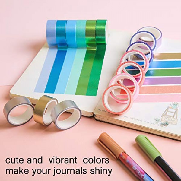 Colored Decorative Washi Tape Set - 16 Rolls Gold Foil Macaron Col...
