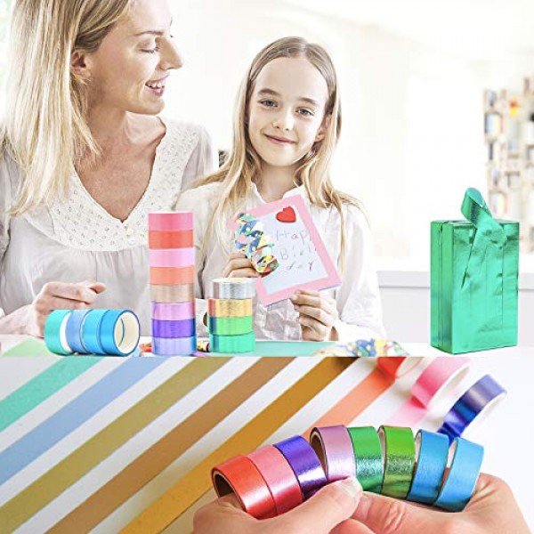 Colored Decorative Washi Tape Set - 16 Rolls Gold Foil Macaron Col...