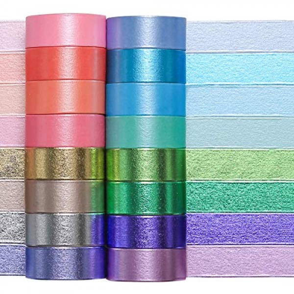 Colored Decorative Washi Tape Set - 16 Rolls Gold Foil Macaron Col...
