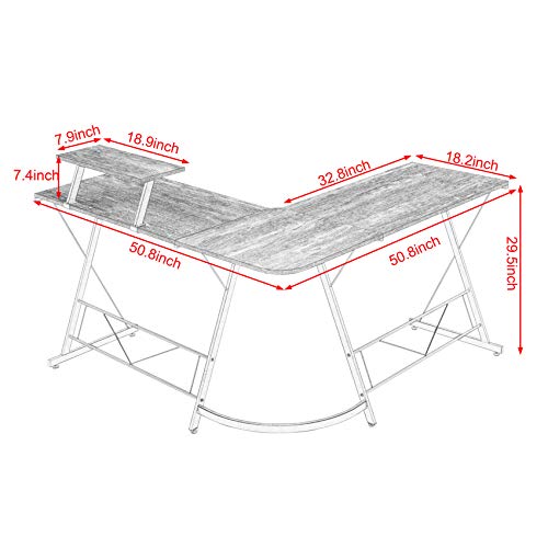 Mr IRONSTONE L-Shaped Desk 50.8 Computer Corner Desk, Home Gaming...