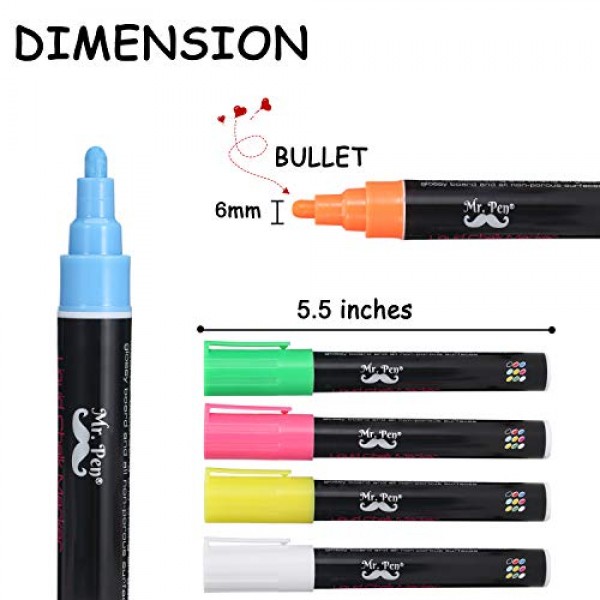Mr. Pen- Chalk Markers, 6 Pack, Dual Tip, Assorted Color, 8 Labels...