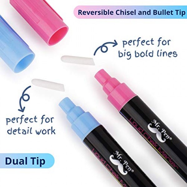 Mr. Pen- Chalk Markers, 6 Pack, Dual Tip, Assorted Color, 8 Labels...