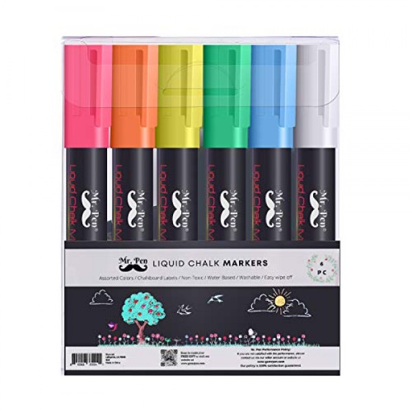 Mr. Pen- Chalk Markers, 6 Pack, Dual Tip, Assorted Color, 8 Labels...