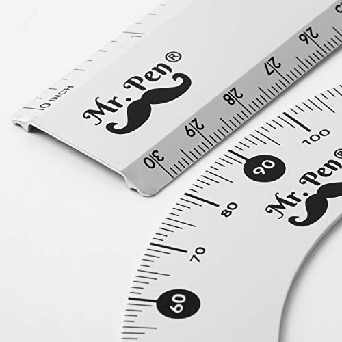 Mr. Pen - Geometry Set, 4 Pack, Metal Protractor, Aluminum Ruler, ...